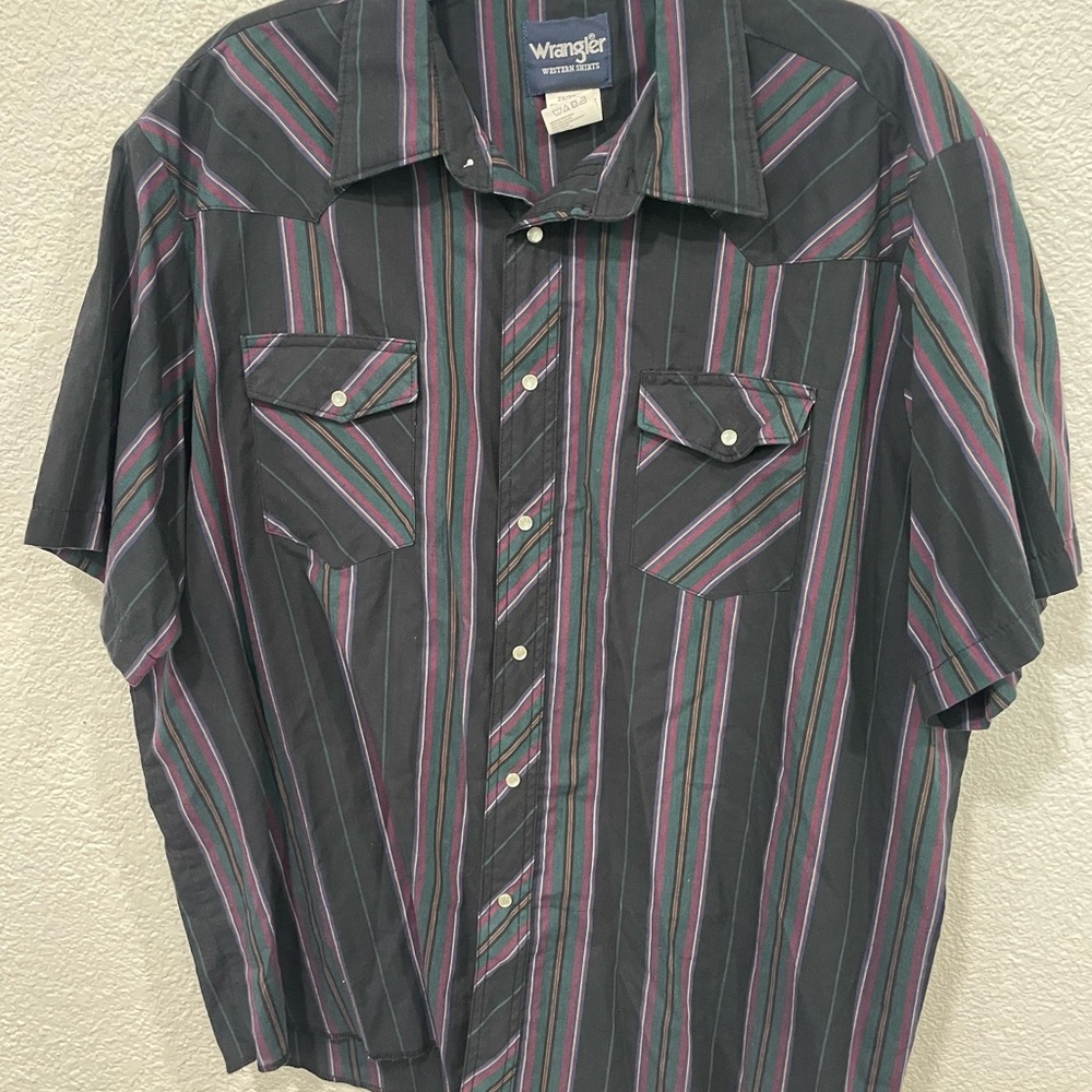 Vintage Wrangler 90s Aztec Southwestern Pearl Snap Shirt Short Sleeve 2XL
